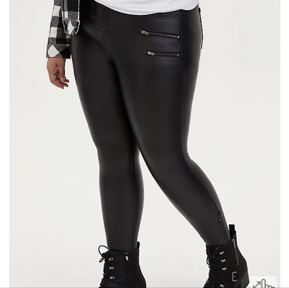 BLACK COATED PONTE MULTI ZIP SKINNY ANKLE PANT